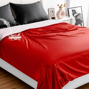 Waterproof Bed Blanket Queen Size 78'' x 100'' Red Polyester, TPU Waterproof Film Mattress Protector Mat with Storage Bag for Bed Cover