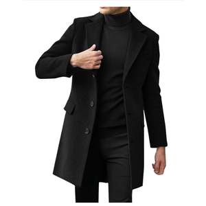 Mens Trench Coat Double Breasted Long Jacket Casual Windbreaker Notched Lapel Belted Overcoat, Size XL, Black