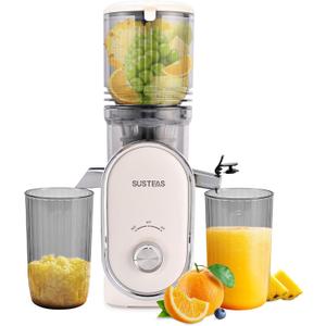 SUSTEAS Cold Press Juicer, 5.3" Feed Chute Slow Masticating Machines with 300W, Fit Whole Fruits & Vegetables, Easy to Clean, High Juice Yield, White