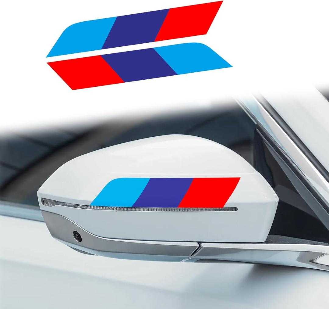 ramuel Sport Color Stripe Decal Sticker Compatible with BMW Exterior or Interior Decoration for Car Side Rearview Mirror Decals Skirt Bumper Stickers Hood Fender Decor Racing 7x1.6'' Blue Red 2pcs
