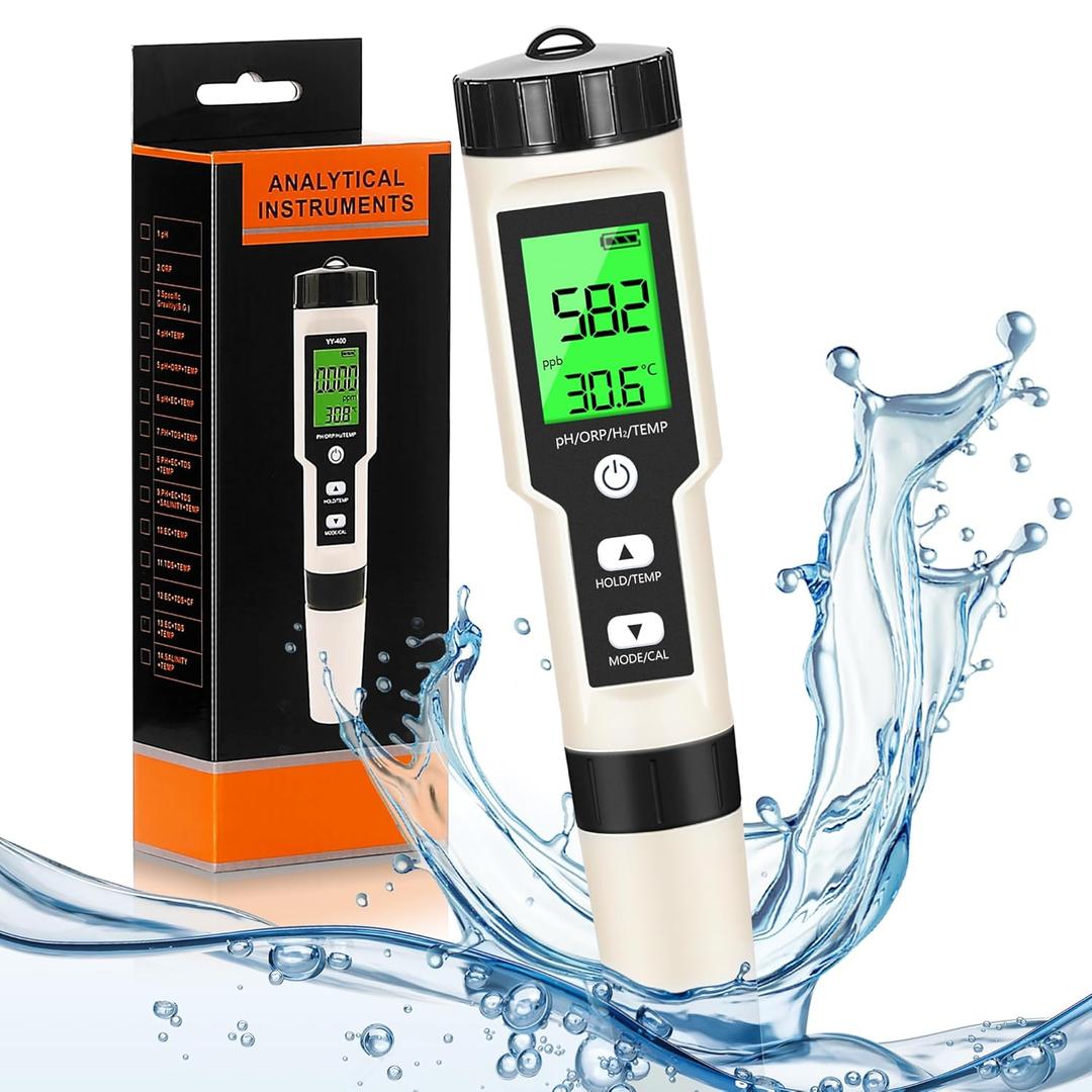 Hydrogen Water Tester 4 in 1 PH,H2,ORP&Temp,pH Meter ORP Meter Hydrogen Tester for Water with ATC & Backlight, Accurate Hydrogen Water ppb/ppm Meter