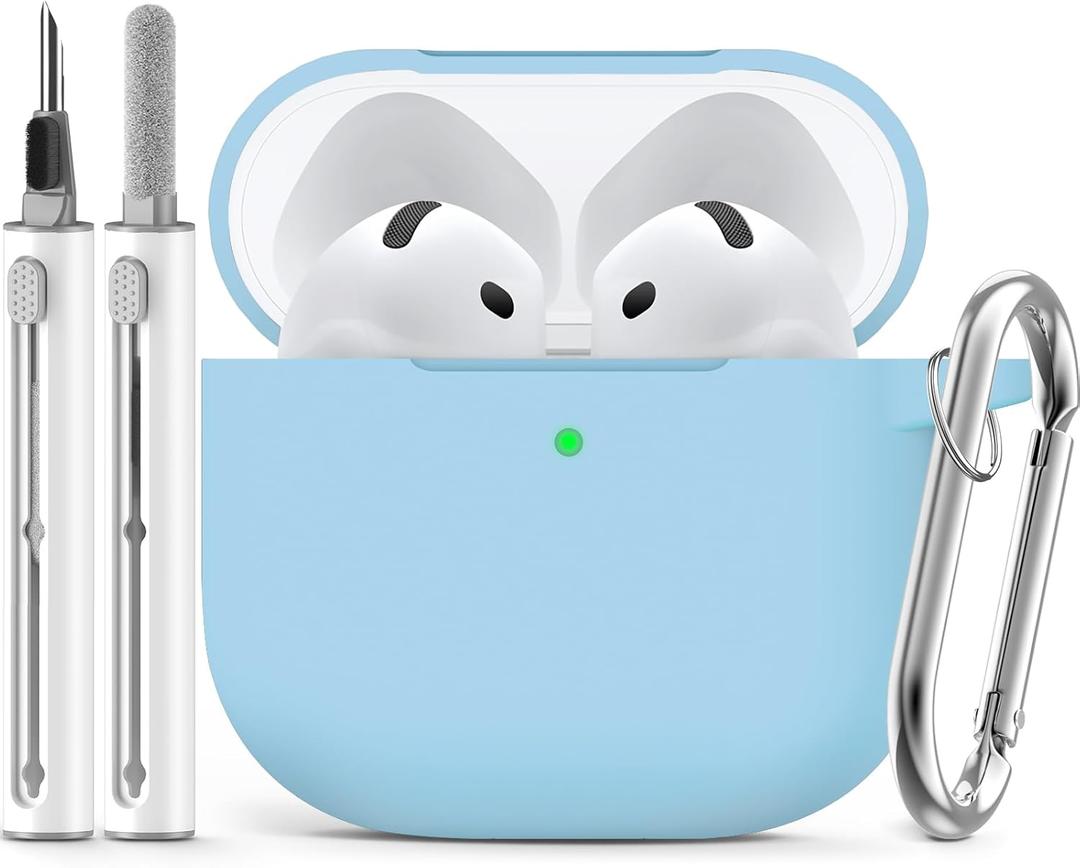 Ljusmicker for AirPods 4 Case 2024 with Cleaner Kit,Soft Silicone Protective Cover for Apple AirPods 4th Generation Cases for Women Men,AirPod 4 Case Accessories with Keychain-Sky Blue