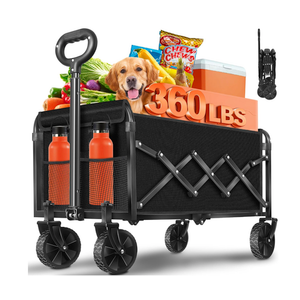 Wagons Carts Foldable, Collapsible Wagon, Foldable Wagon Cart with Wheels, Folding Wagons for Beach Camp Sports Garden, 2 Cup Holders/Lightweight Portable/Black/360 LBS