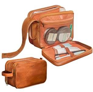 Dot&Dot Leather Toiletry Bag for Men Women - Spacious Women's Men's Toiletry Travel Bag, Large Travel Toiletries Bags (Rugged Brown, Large)