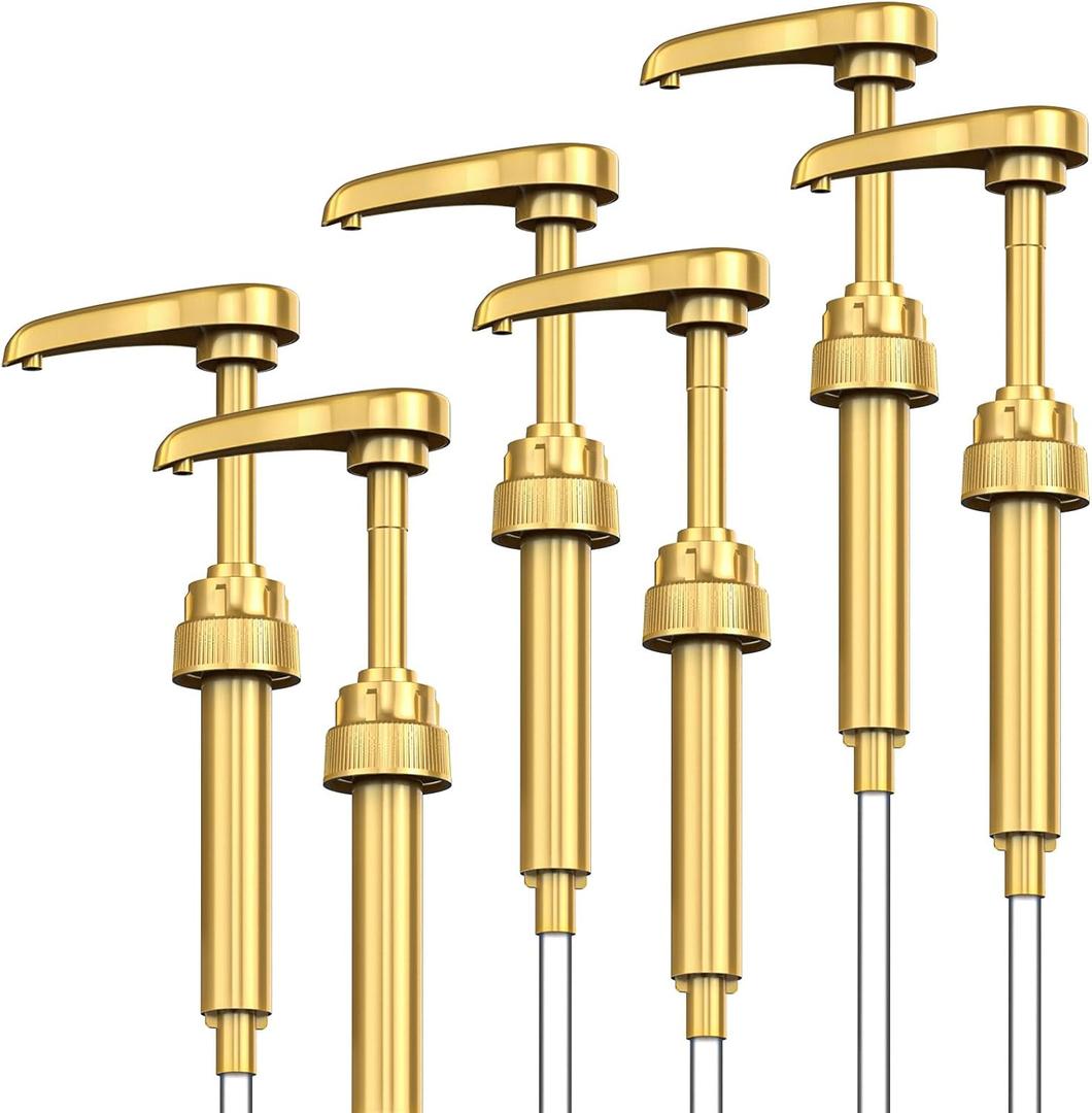6 Pcs Coffee Syrup Pumps, Syrup Pump Dispenser for 750ml / 25.4oz Davinci and Skinny Syrup Bottles (Gold), Syrup Pump Dispenser for Kitchen Dining Coffee Bar