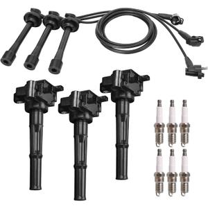 ENA Set of 3 Ignition Coil with 6 Platinum Spark Plug and Wire Set Compatible with Toyota 4Runner T100 Tacoma Tundra 1995-2004 3.4L Replacement for UF156 C1041 90919-02212 5C1308 E679