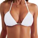 Women's Triangle Bikini Tops String Sexy Halter Push Up Padded Swimsuit Top (Medium, White)