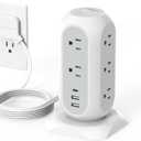 Tower Power Strip Flat Plug with 11 Outlets 3 USB (1 USB C), TESSAN Surge Protector Tower 1625W/13A,1050J Protection, 6 Feet Extension Cord with Multiple Outlets, Office Desk Supplies, Dorm Essentials (White)