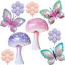 9Pcs Butterfly Balloon Mushroom Balloons and Daisy Flower for Girls Birthday Decor Butterfl Themed Party Supplies Spring Holiday Picnic Decor and Fantasy Fairy Garden Party Wedding Arch Decorations