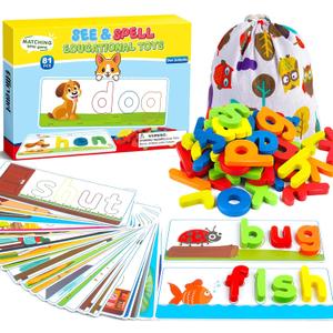 Officygnet Learning Toys for 3 4 5 6 Years Old Boys and Girls, See & Spell CVC Word Builders with Alphabet Cards for Kids Ages 3-5, Matching Letter Game for Preschool Toddler Learning Activities