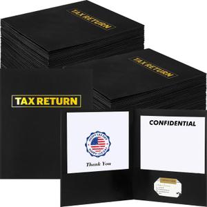 20 Pcs Tax Return Folders Bulk - Letter Size 2 Pocket Folders with Gold Printed Label for Tax Professionals & Storing Handling Personal Customer(Black)
