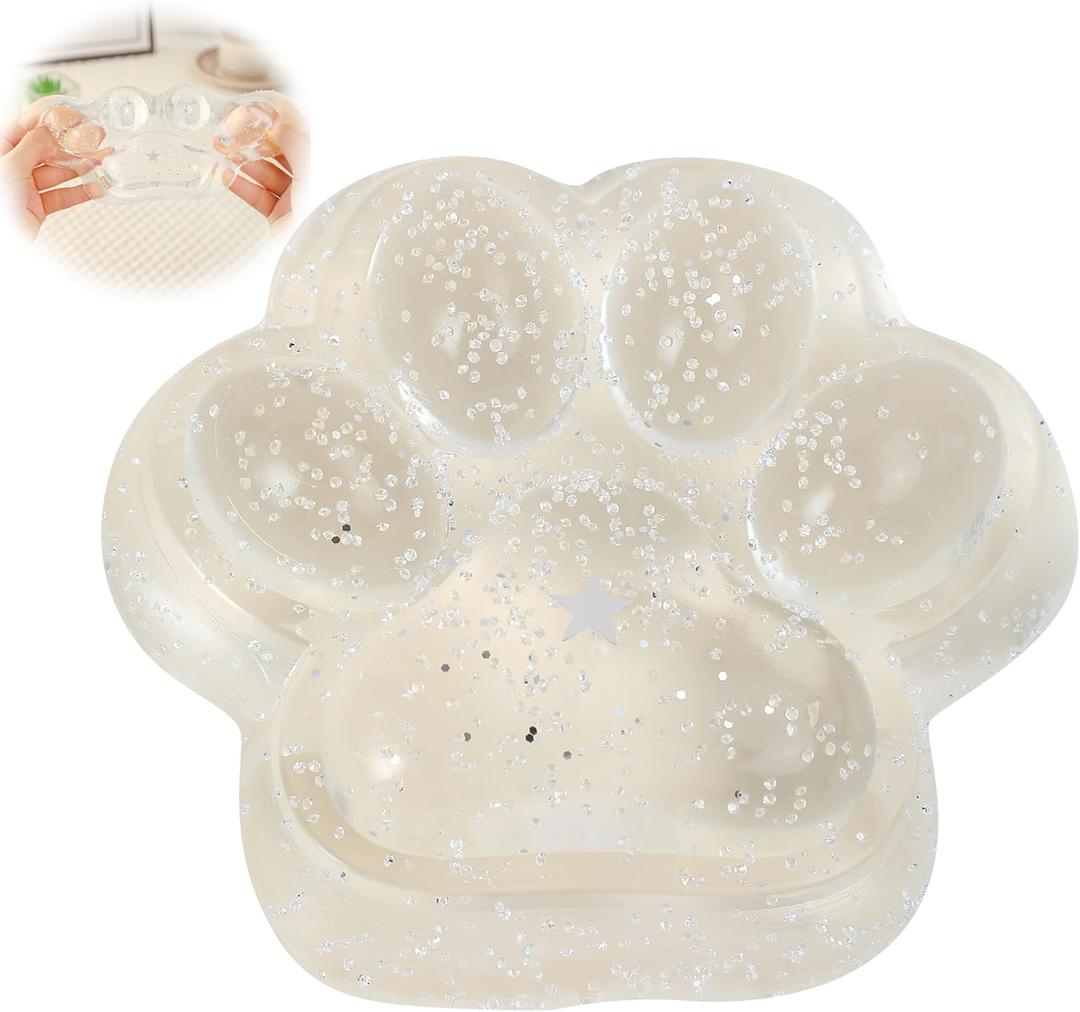 Handmade Cat Paw Taba Squishy Toys,Anxiety and Relaxation Perfect Desk Accessory for Stress Relief Toys (Transparent)