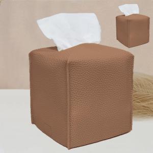 HOMOTEK 2 Pack Tissue Box Cover, Square PU Leather Tissue Holder, Decorative Facial Tissue Cube Paper Organizer Dispenser for Bathroom, Night Stands, Desk, Car 5X5X5'' - Dark Gray, Pebble Grain (Chocolate)