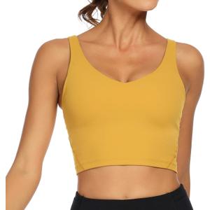 Lemedy Women Sports Bra Longline Crop Tank Top Padded Workout Running Yoga (Large, Yellow)