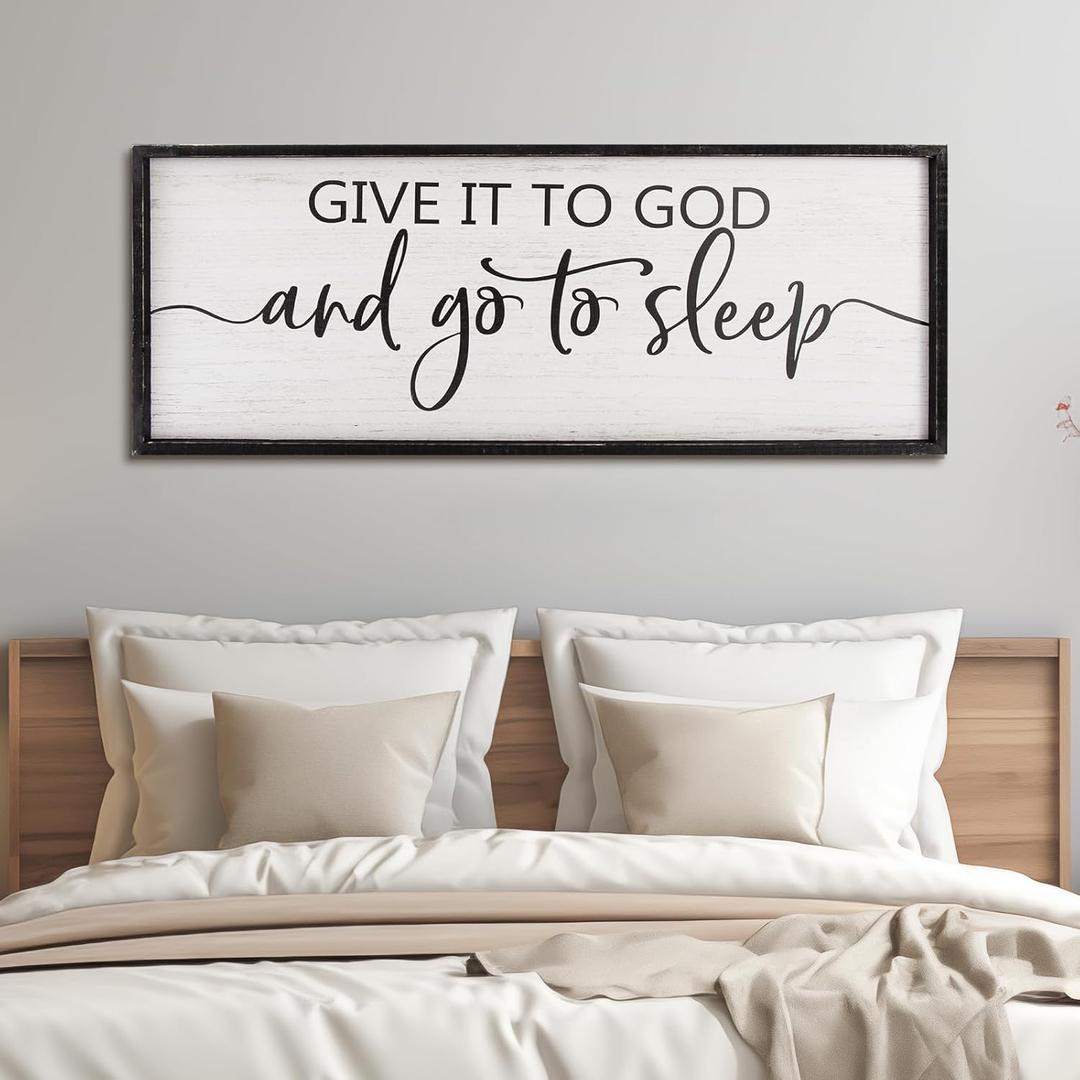 Paquesta Give It to God and Go to Sleep Sign Wall Decor Above Bed 40''17'' Large Farmhouse Bedroom Decor Wood Guest Room Decor Framed Wall Art Rustic Master Bedroom Essentials Wall Decoration, Black