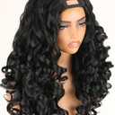 SOKU Curly V Part Wig, Synthetic Natural Black U Part Half Wigs for Black Women 22 Inch Glueless Wig Bouncy Curls Heat Resistant