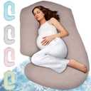 PILLANI Pregnancy Pillows for Sleeping - V C U Shaped Full Body Pillow with Removable Cover, 57inch Cooling Maternity Pillow for Pregnant Women, Support for Back Belly Legs Hip - Pregnancy Must Haves, Cooling Beige