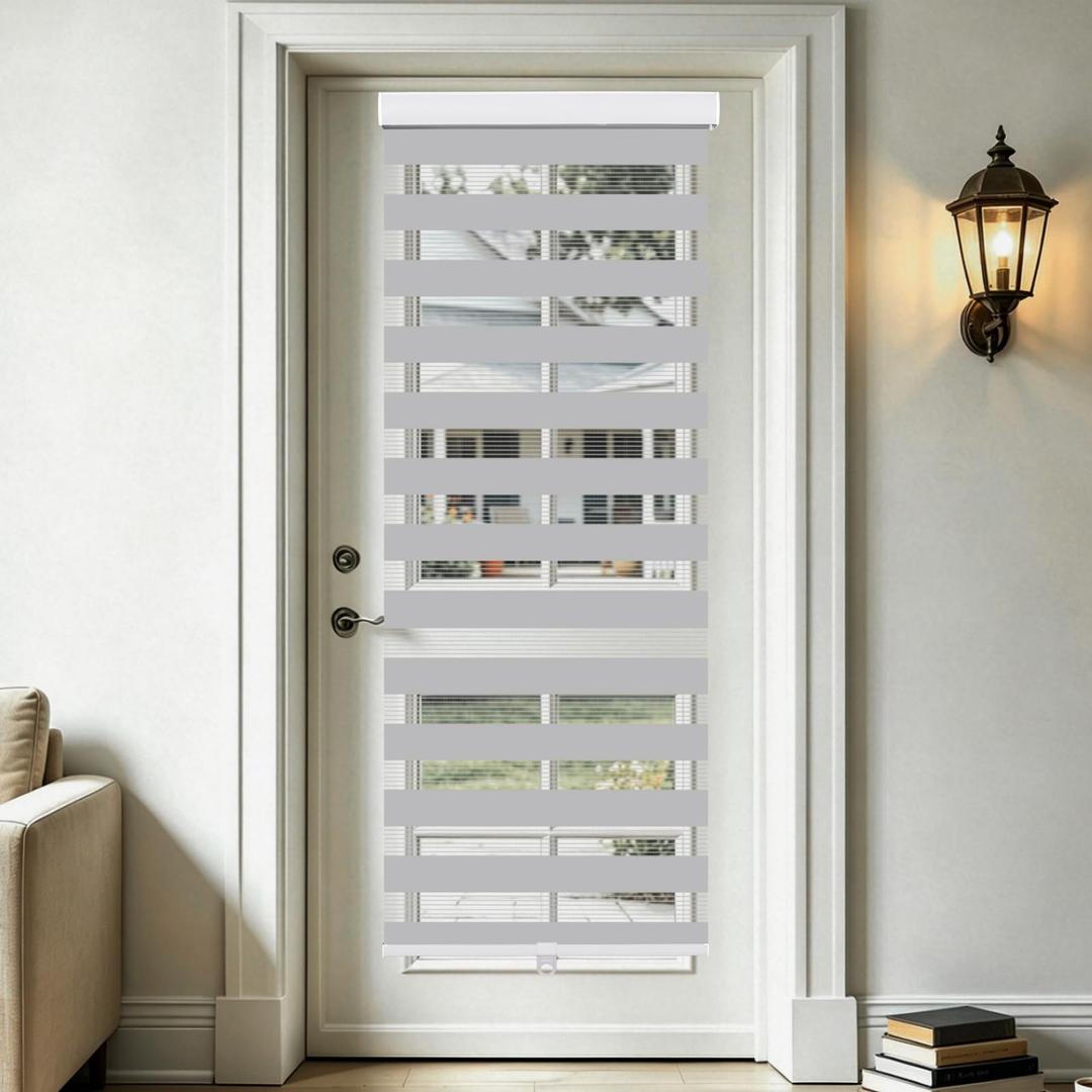 SEEYE Cordless Zebra Blinds for Window, French Door Blinds Free-Stop Roller Window Shades with Valance 54" W x 90" H, Light Filtering Window Treatment Sheer Blinds & Shades Easy to Install, Gray