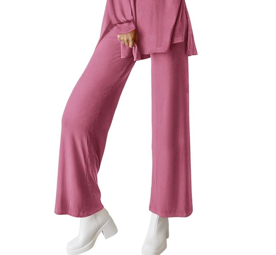 1 Piece PRETTYGARDEN Womens Outfits CrewneckWide Leg Long Pants Casual Lounge Travel (X-Large, Pink)