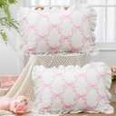 20 x 30'' Bow Pillow Covers Set of 2 Pink Ruffle Pillow Cases Coquette Pillowcase Sham Covers Cute Preppy Bow Pillows Decorative Girly Apartment Bedroom Room Decor