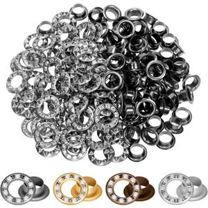 100 Sets 1/4 Rhinestone Eyelet Grommet Kit, Rhinestone Metal Grommet Rhinestone Eyelet Fittings Eyelet Grommets Kit with Washer, Hole Punch for Clothing Shoe DIY Crafts (Black)
