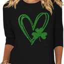3/4 Sleeve Shirts for Women St Patrick's Day Shamrock Clover Graphic Shirts Lucky Irish Festival Party Tops, Small