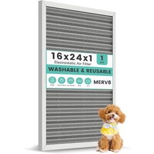 16x24x1 Reusable HVAC Furnace Air Filter, Washable Electrostatic Furnace Filter, MERV 8, Lasts a Lifetime, Breathe Fresher, Home And Office (Actual Size: 15.67x23.74x0.8 Inch)
