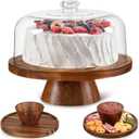 Farmyards Acacia Wood Cake Stand with Acrylic Dome Lid - 12in Acacia Wood 2-in-1 Footed Round Cake Holder, Cake Plate Display with Cover for Baking Gifts, Large Dessert Table Display Set & Charcuterie Board for Parties (2 in 1 Round)