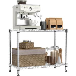 2 Tier Adjustable Metal Storage Shelving Unit, Heavy Duty Wire Rack Organizer for Kitchen, Living Room or Office, 220 lbs Capacity, 27.6 W x 11.8 D x 23.4 H, Chrome