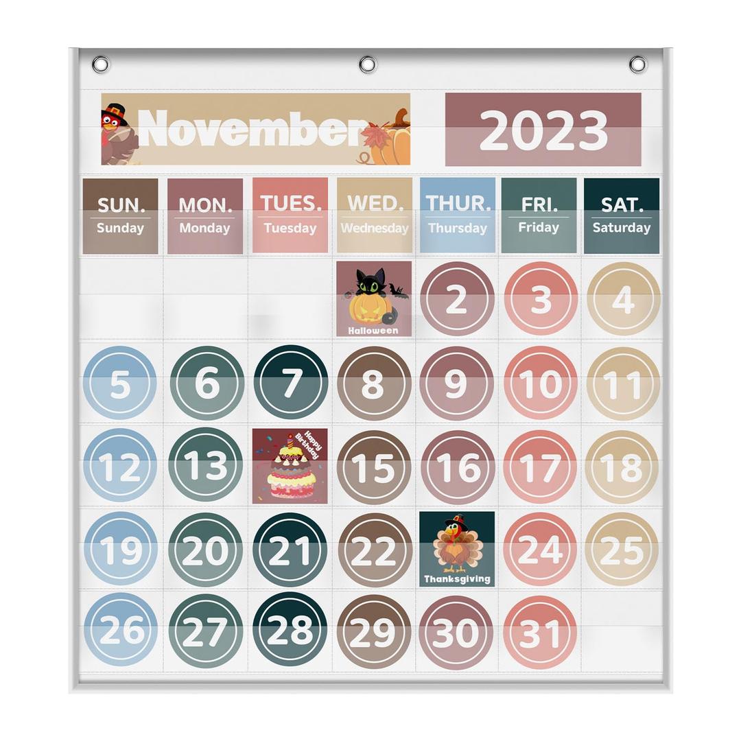 Monthly Calendar Pocket Chart for Classroom, Printed Days of The Week with Cards, Learning for Home or Kindergarten, Teacher Must Have Supplies That Fits Any School Décor (Spanish White)