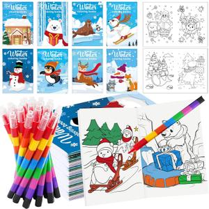 HABDJILTY 48Pcs Christmas Winter Coloring Books Bulk DIY Mini Drawing Book Set for Winter Animals Party Favors Xmas Holiday Birthday Gifts for Party Class Activity Supplies