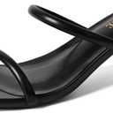 Kitten Heels for Women Comfortable Two-Strap Open Toe Sandals with Padded Footbed Square Toe Heels (9, Black)