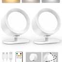 AMETHEUS LED Wall Mounted Lights, Rechargeable Wall Sconces Lamp, 3 Color Temps & Remote and Touch, 360°Rotation Dimmable Cordless Wall Light for Study Bedroom Reading Bedside(White, 2 Pack)