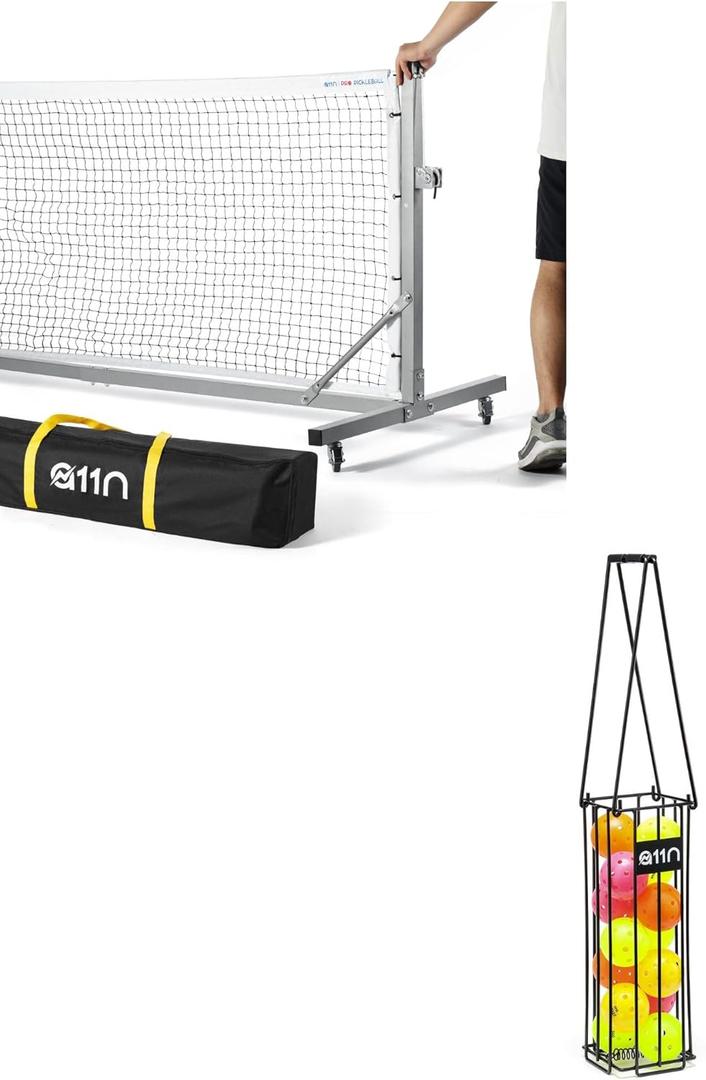 A11N SPORTS Pro Pickleball Net and Portable Pickleball Collector