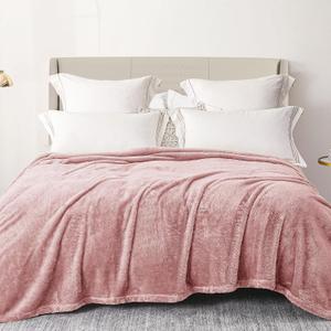 Exclusivo Mezcla Plush Fuzzy Fleece Bed Blanket Queen Size, Super Soft, Fluffy and Warm Blankets for Couch, Bed, All Season (Dusty Pink, 90x90 inches)