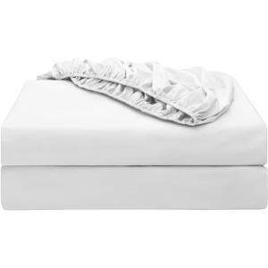 2-Pack Pure Cotton Twin XL Fitted Sheet for Adjustable Bed Split King, 600 TC 16" Deep Pocket Egyptian Cotton Fitted Sheet (2pcs, Twin XL, White)
