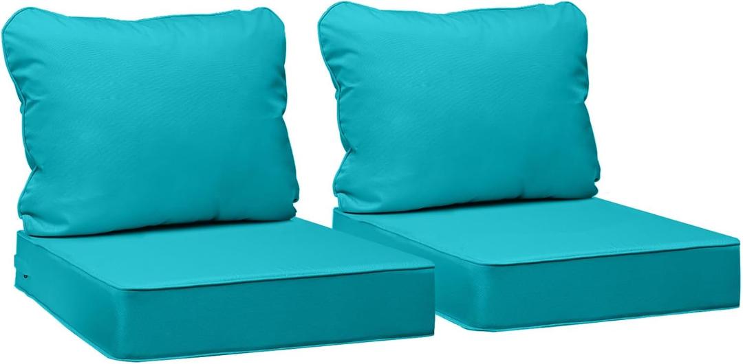 AAAAAcessories Outdoor Deep Seat Cushions, Waterproof, Fade-Resistant Patio Furniture Replacement Cushions, Set of 2, 24" x 24" x 5", Turquoise Blue