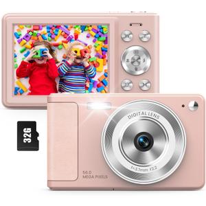 WONNIE Digital Camera 56MP, FHD 1080P Point & Shoot Camera with 32GB SD Card, 2 Batteries, and Lanyard, Ideal for Kids & Teens, Suitable Gift for Girls