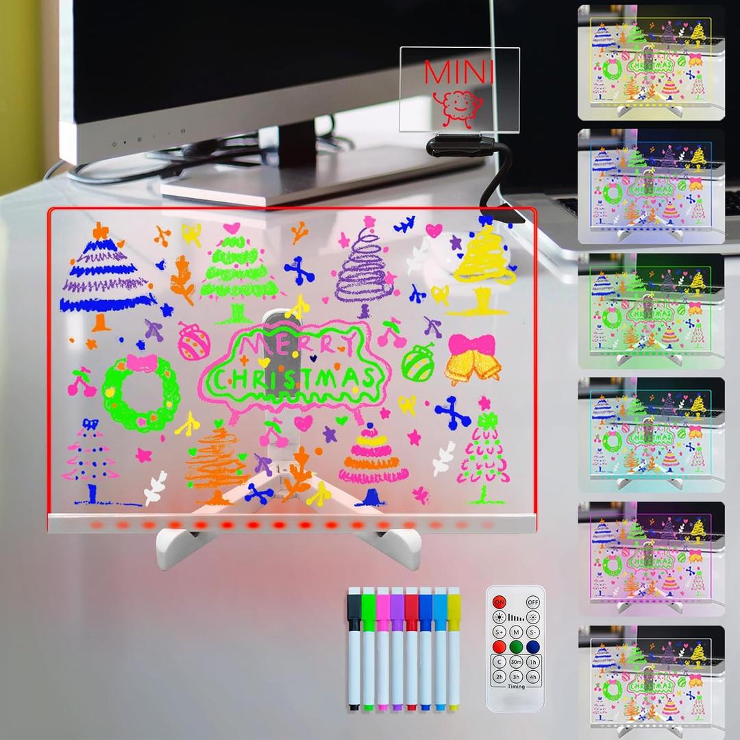 Acrylic Dry Erase Board with Light up Stand, 11.81" x 7.87" Clear White Board to do List memo Plan, led Note Board with 7 Colors Change, USB Powered, Remote Control (L)