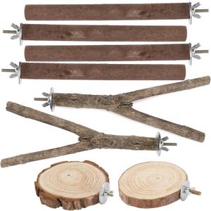 Mogoko 8 PCS Natural Wood Bird Perch Birdcage Stand Wooden Parrot Perch Stand Perch Platform Cage Accessories for Parrotlets Budgies Cockatiels Parakeets Lovebirds