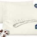 ROYALE LINENS Fitted Sheet with Pillowcases - Full Fitted Sheets with 2 Pillowcases - 300 Thread Count 100% Organic Cotton - Fits Mattress Up to 18" Deep - Soft & Breathable - Ivory (No Flat Sheet)