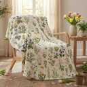 Horaldaily Spring Summer Flannel Blanket Throw, Green Plants Wild Flowers Soft Fuzzy Plush Cozy Fleece Blankets for Couch Sofa Bed Lounging, Ideal Gifts for Kids Adults Self, 50x60 (Beige)