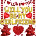 Will You Be My Girlfriend - 550 Pcs Romantic Gold Letter Foil Balloons I Love You Banner Garland Streamer Rose Petals For Valentine's Day Confessions Anniversaries Proposal Engagements Decorations