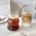 Mixed Drinkware Sets Glass Cups Set of 2 with Glass Straw, 18 Oz Drinking Glassware, Wave Shape Design, Bubble Cups for Iced Coffee, Juice, Beverage, Milk, Cocktails, Tea, Gift for Women Men