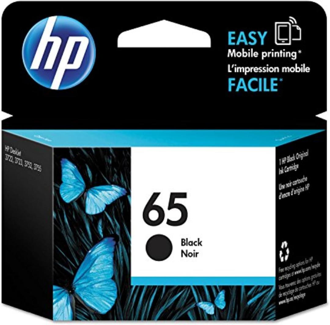 HP 65 Black Ink Cartridge Printers | Works with Printer Series: AMP 100, DeskJet 2600, 3700; Envy 5000 | Eligible for Instant Ink | N9K02AN
