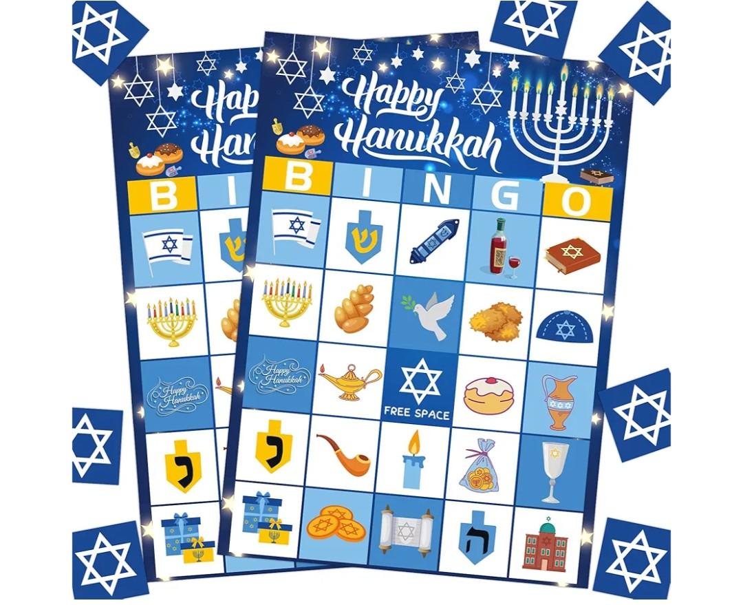 Hanukkah Bingo Game- 24 Players Chanukah Bingo Cards Family Party Games Activity