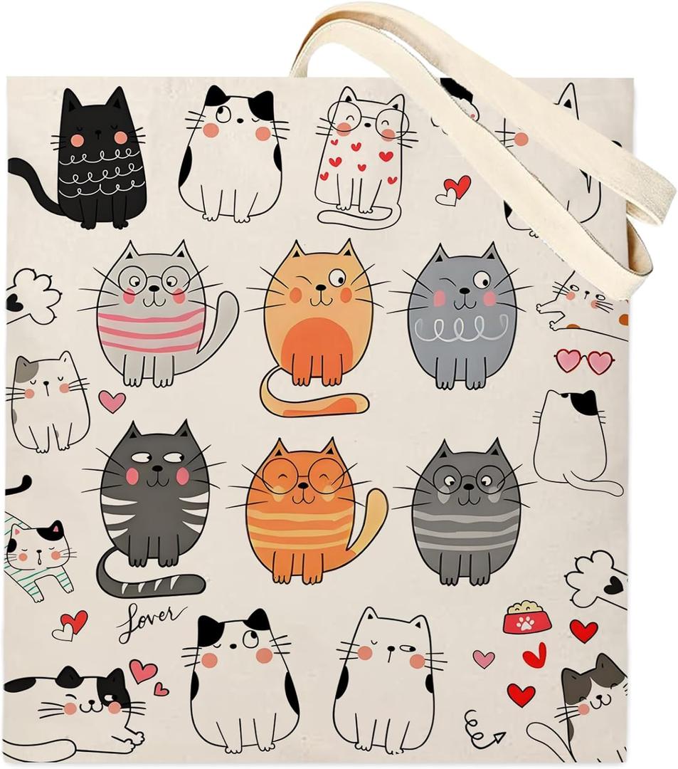 DOOX Canvas Tote Bag for Women, Reusable - Gift/Shopping/Beach/Grocery Canvas Bag - Birthday & Christmas Gifts for Women  (Cute Cat)
