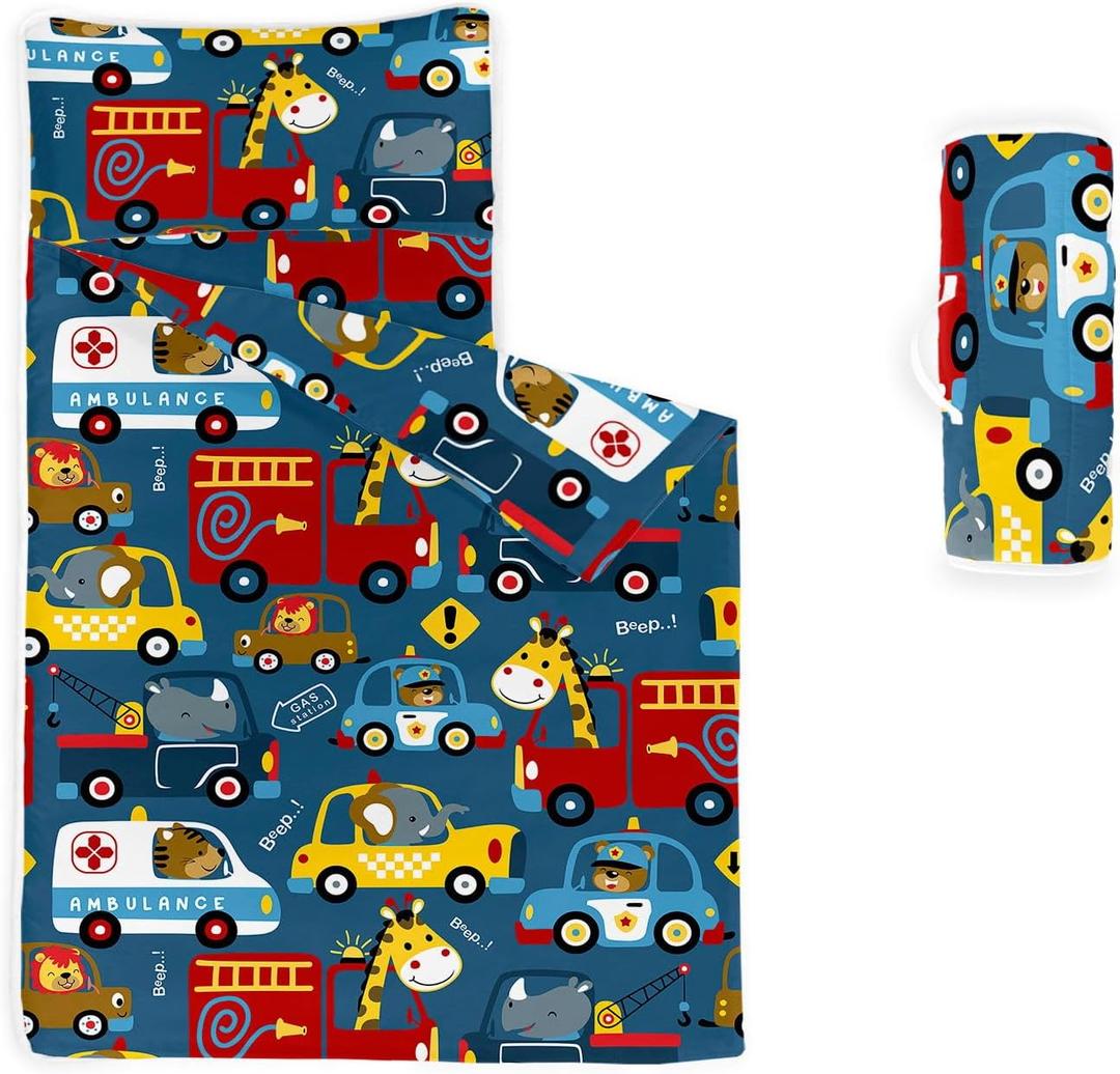 Space Nap Mat - Space Ship Galaxy Sleeping Bag with Removable Pillow - Daycare and Sleepovers Preschool Kindergarten Bedding Set for Kids Toddler Boys Girls (Standard - 50"x21", Animal)