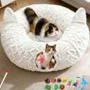 OurWarm Cat Tunnel Bed for Indoor Cats, Soft Plush Round Peekaboo Cat Bed Cave with Washable Cushion, Under Cristmas Tree Cat Donut Tunnel Toys for Kitten Rabbit Puppy (White)