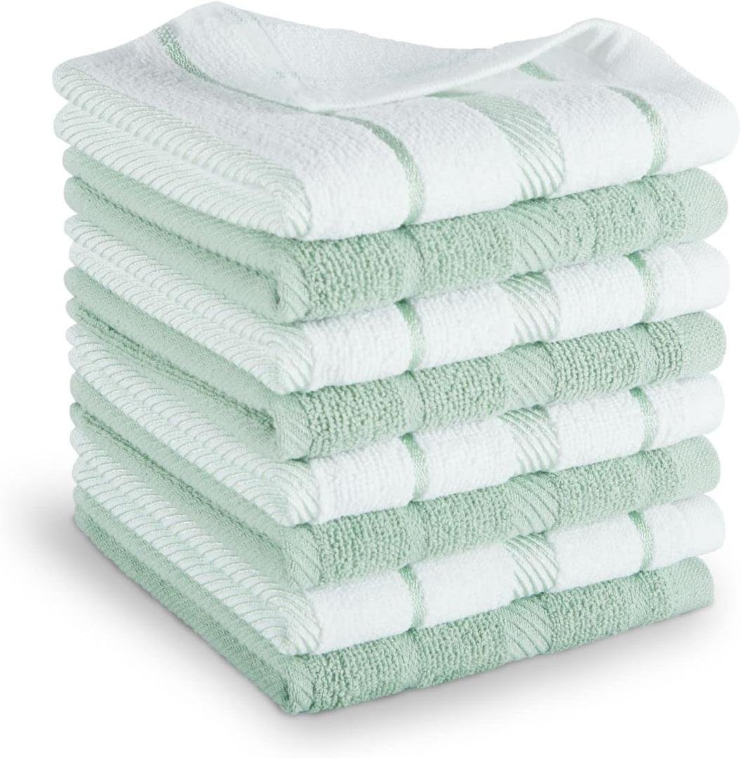KitchenAid Albany Dishcloth 8 Pack Set, Pistachio/White, 12"x12" (Small)